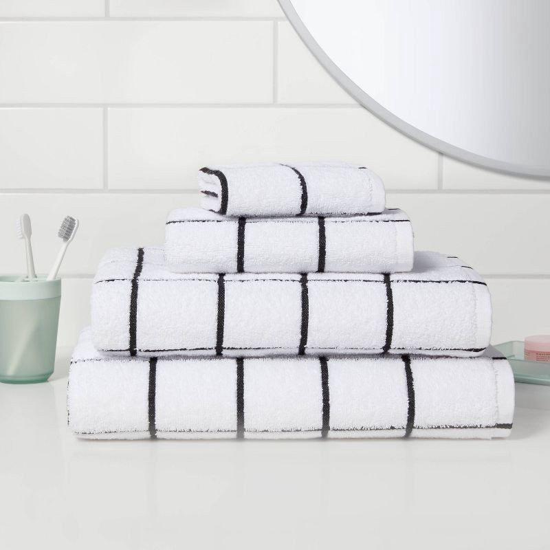 slide 2 of 4, Everyday Oversized Grid Bath Towel Black/White - Room Essentials™, 1 ct