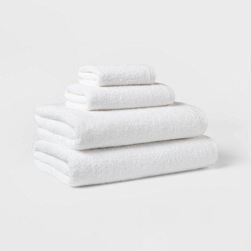 slide 4 of 4, Everyday Bath Towel White - Room Essentials™: 100% Cotton, Midweight 450-550 GSM, Machine Washable, OEKO-TEX Certified, 1 ct