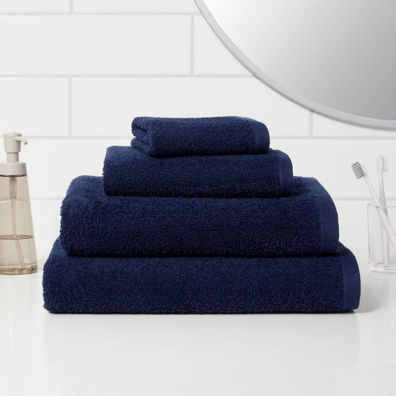 slide 2 of 4, Everyday Washcloth Navy - Room Essentials™: 100% Cotton, Low Lint, Machine Washable, Terry Cloth, 1 ct