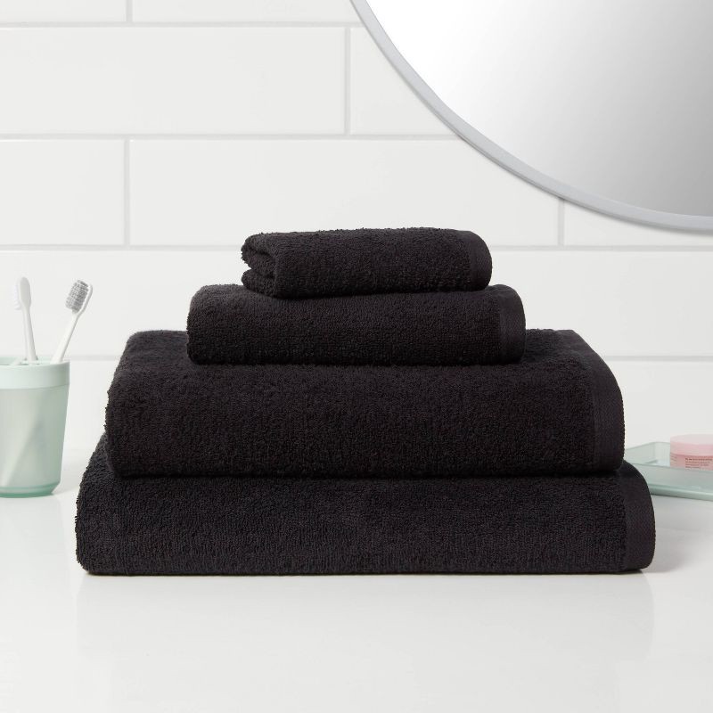 slide 2 of 4, Everyday Washcloth Black - Room Essentials™: Cotton Terry, Midweight, Machine Washable, OEKO-TEX Certified, 1 ct