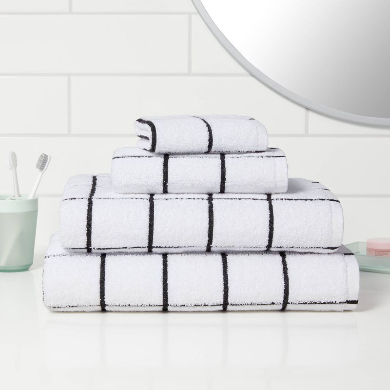 slide 2 of 4, Everyday Grid Bath Towel Black/White - Room Essentials™: Microfiber, Machine Washable, Non-Slip Backing, 1 ct