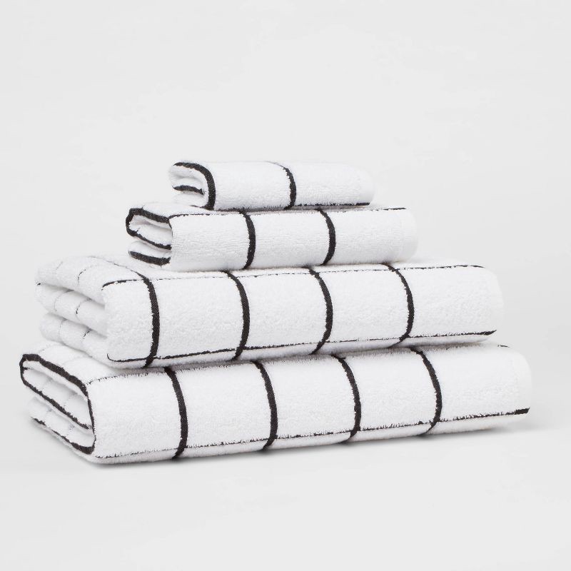 slide 4 of 4, Everyday Grid Bath Towel Black/White - Room Essentials™, 1 ct