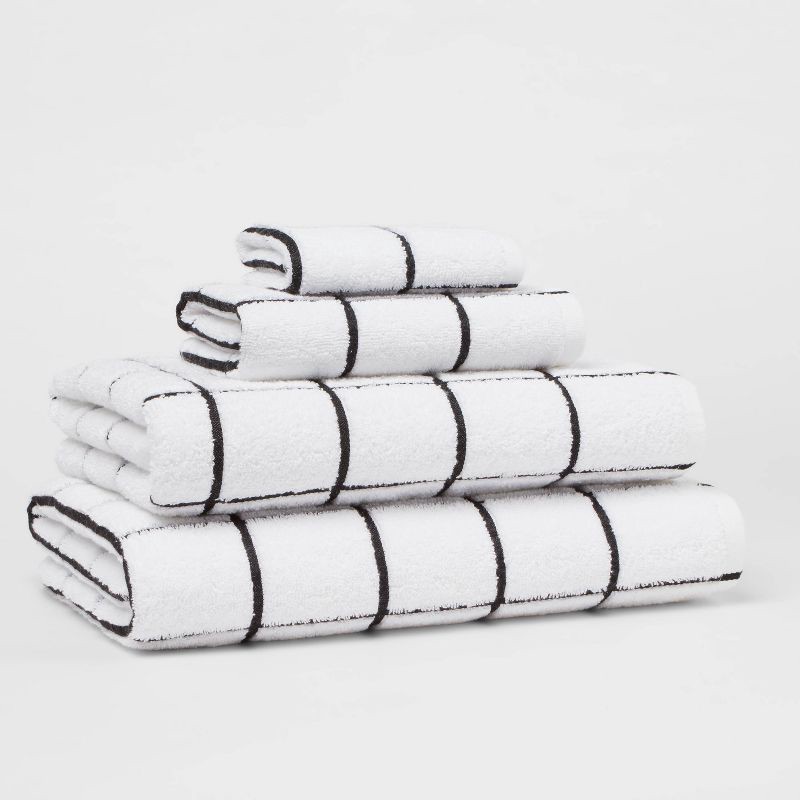 slide 4 of 4, Everyday Grid Bath Towel Black/White - Room Essentials™: Microfiber, Machine Washable, Non-Slip Backing, 1 ct