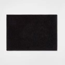 17"x24" Everyday Chenille Bath Rug Black - Room Essentials™: Machine Washable, Tufted Recycled Polyester, Non-Slip Backing