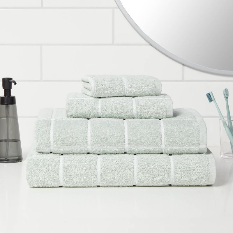 slide 2 of 4, Everyday Grid Hand Towel Mint - Room Essentials™: Cotton-Polyester Blend, Low Lint, Fade-Resistant, OEKO-TEX Certified, 1 ct