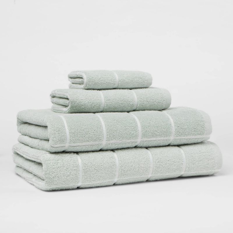 slide 4 of 4, Everyday Grid Hand Towel Mint - Room Essentials™: Cotton-Polyester Blend, Low Lint, Fade-Resistant, OEKO-TEX Certified, 1 ct