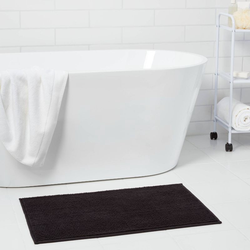 slide 2 of 7, 20"x32" Everyday Chenille Bath Rug Black - Room Essentials™: Machine Washable, Tufted Bathroom Mat, Non-Slip Backing, 1 ct