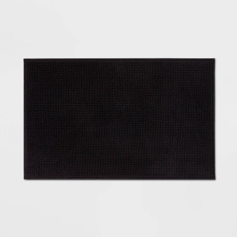 slide 1 of 7, 20"x32" Everyday Chenille Bath Rug Black - Room Essentials™: Machine Washable, Tufted Bathroom Mat, Non-Slip Backing, 1 ct