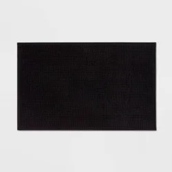 20"x32" Everyday Chenille Bath Rug Black - Room Essentials™: Machine Washable, Tufted Bathroom Mat, Non-Slip Backing