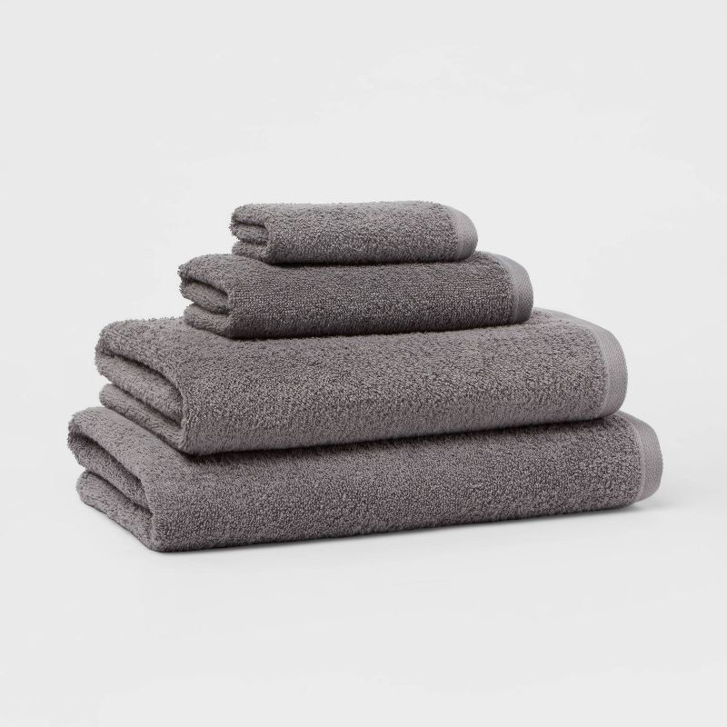 slide 4 of 4, Everyday Bath Towel Dark Gray - Room Essentials™: 100% Cotton, Midweight, Low Lint, Machine Washable, 1 ct