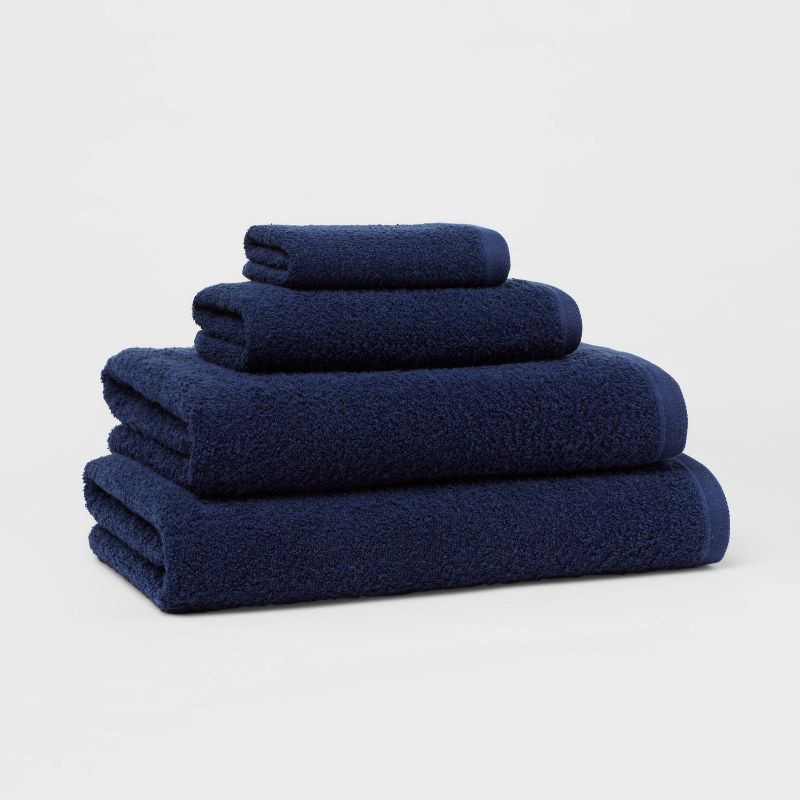 slide 4 of 4, Everyday Bath Towel Navy - Room Essentials™: 100% Cotton, Midweight 450-550 GSM, Machine Washable, OEKO-TEX Certified, 1 ct
