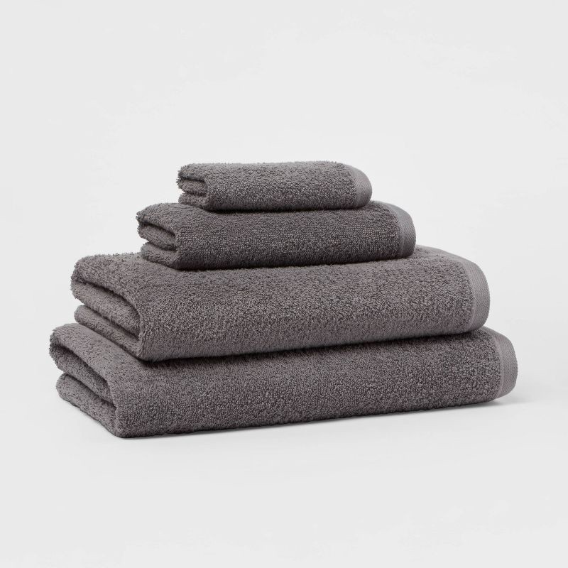 slide 4 of 4, Everyday Hand Towel Dark Gray - Room Essentials™: Cotton Terry, Midweight, Machine Washable, OEKO-TEX Certified, 1 ct