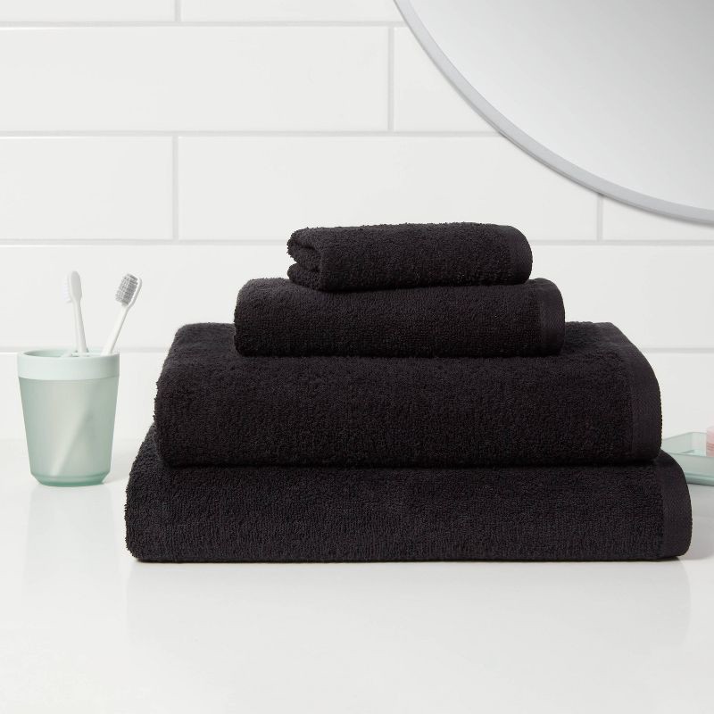 slide 2 of 4, Everyday Hand Towel Black - Room Essentials™: Cotton Terry, Midweight, Machine Washable, OEKO-TEX Certified, 1 ct