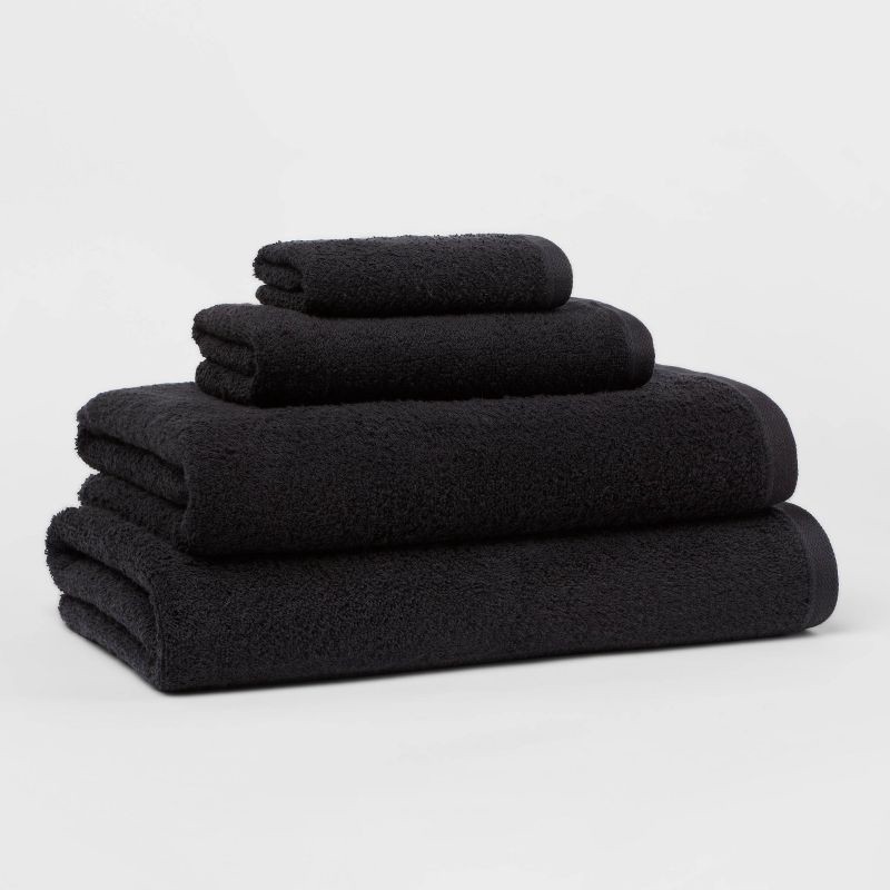 slide 4 of 4, Everyday Hand Towel Black - Room Essentials™: Cotton Terry, Midweight, Machine Washable, OEKO-TEX Certified, 1 ct