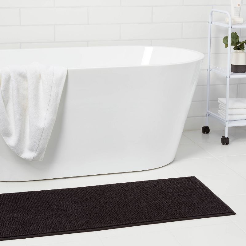 slide 2 of 8, 20"x58" Everyday Chenille Bath Runner Black - Room Essentials™: Machine Washable, Tufted Bathroom Mat, 1 ct