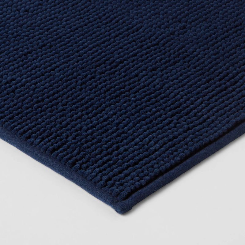 slide 3 of 7, 17"x24" Everyday Chenille Bath Rug Navy - Room Essentials™: Machine Washable, Tufted Polyester, Low Pile, 1 ct