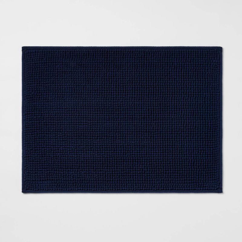 slide 1 of 7, 17"x24" Everyday Chenille Bath Rug Navy - Room Essentials™: Machine Washable, Tufted Polyester, Low Pile, 1 ct