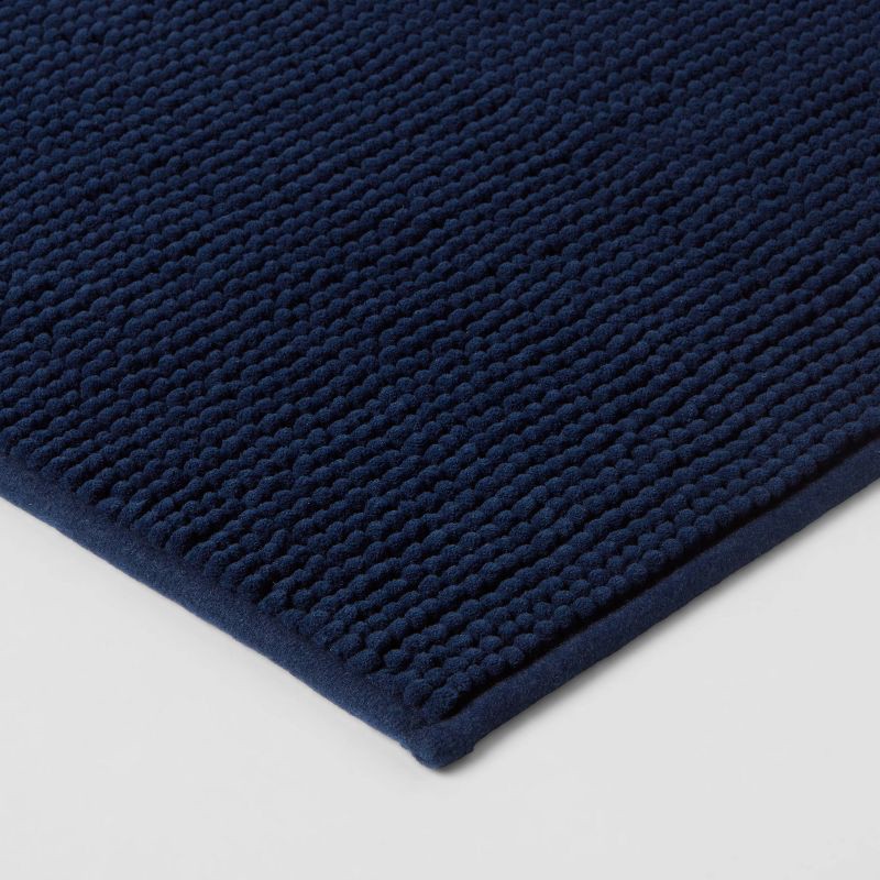 slide 3 of 7, 20"x32" Everyday Chenille Bath Rug Navy - Room Essentials™: Machine Washable, Tufted Recycled Polyester, Non-Slip Backing, 1 ct