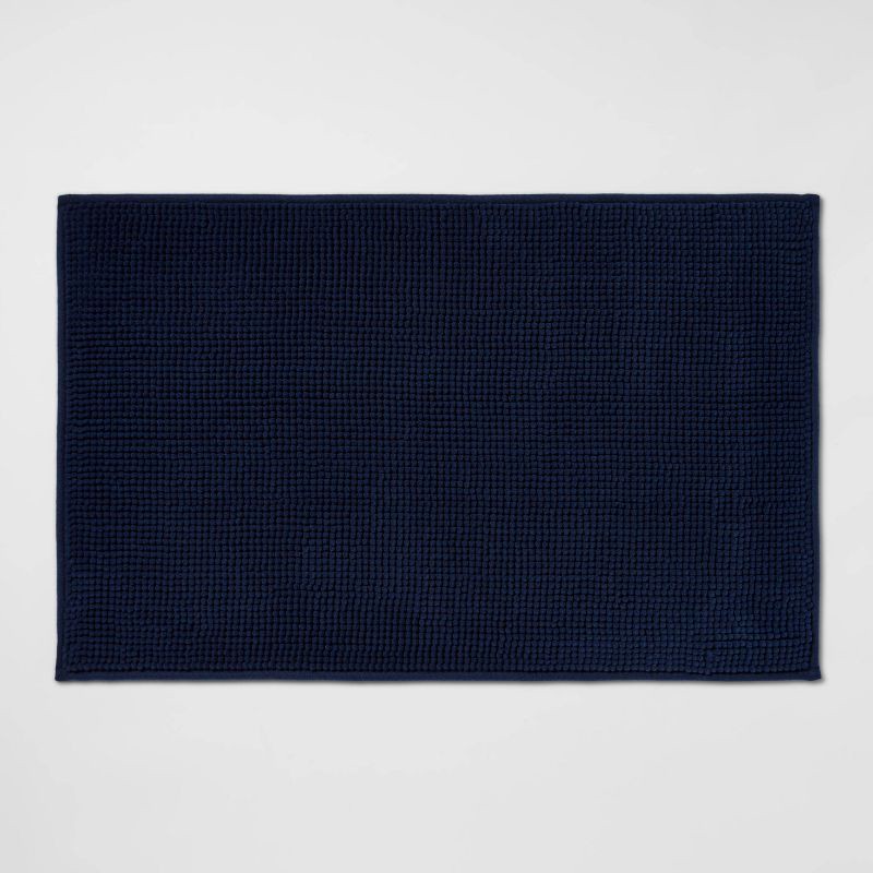 slide 1 of 7, 20"x32" Everyday Chenille Bath Rug Navy - Room Essentials™: Machine Washable, Tufted Recycled Polyester, Non-Slip Backing, 1 ct