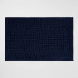 20"x32" Everyday Chenille Bath Rug Navy - Room Essentials™: Machine Washable, Tufted Recycled Polyester, Non-Slip Backing