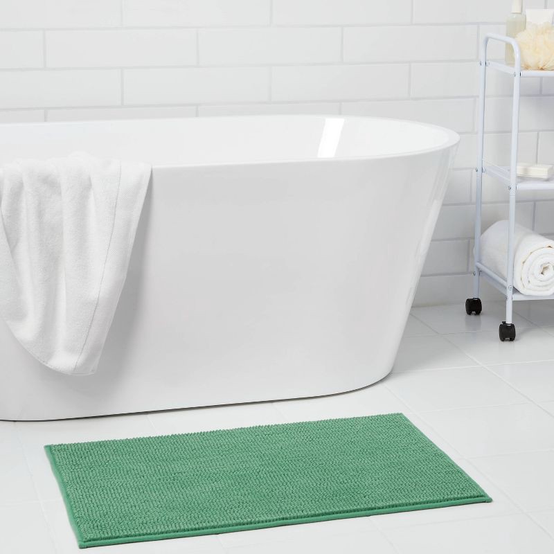 slide 2 of 6, 20"x32" Everyday Chenille Bath Rug Light Green - Room Essentials™: Tufted Polyester, Machine Washable, Low Pile, 1 ct