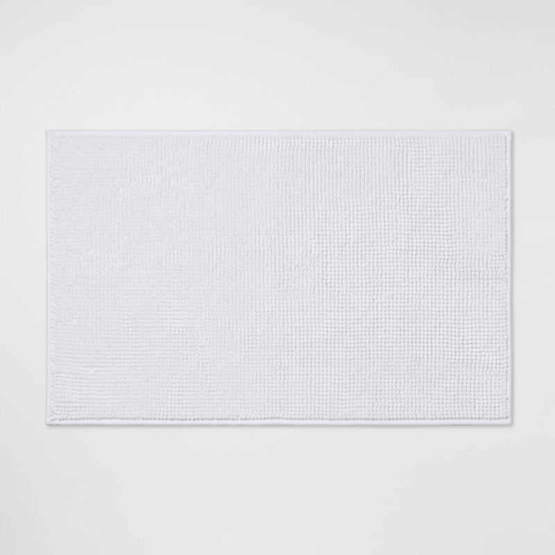 slide 1 of 7, 20"x32" Everyday Chenille Bath Rug White - Room Essentials™: Machine Washable, Tufted Polyester, Non-Slip Backing, 1 ct