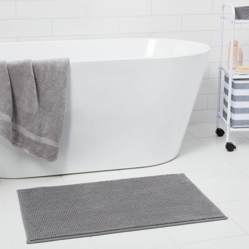 slide 2 of 7, 20"x32" Everyday Chenille Bath Rug Dark Gray - Room Essentials™: Machine Washable, Tufted Bathroom Mat, 1 ct