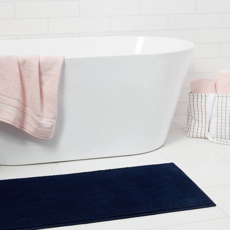 slide 2 of 8, 20"x58" Everyday Chenille Bath Runner Navy - Room Essentials™: Machine Washable, Tufted Recycled Polyester, 1 ct