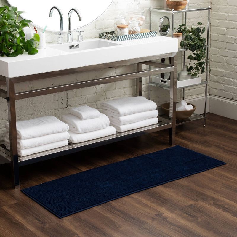 slide 5 of 8, 20"x58" Everyday Chenille Bath Runner Navy - Room Essentials™: Machine Washable, Tufted Recycled Polyester, 1 ct