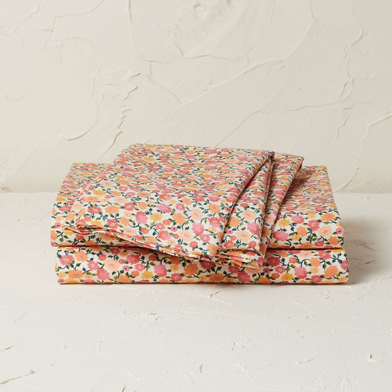 slide 1 of 5, Opalhouse designed with Jungalow Queen Printed Cotton Percale Sheet Set Floral - Opalhouse™ designed with Jungalow™: 220 Thread Count, Bohemian Style, OEKO-TEX Certified, 1 ct