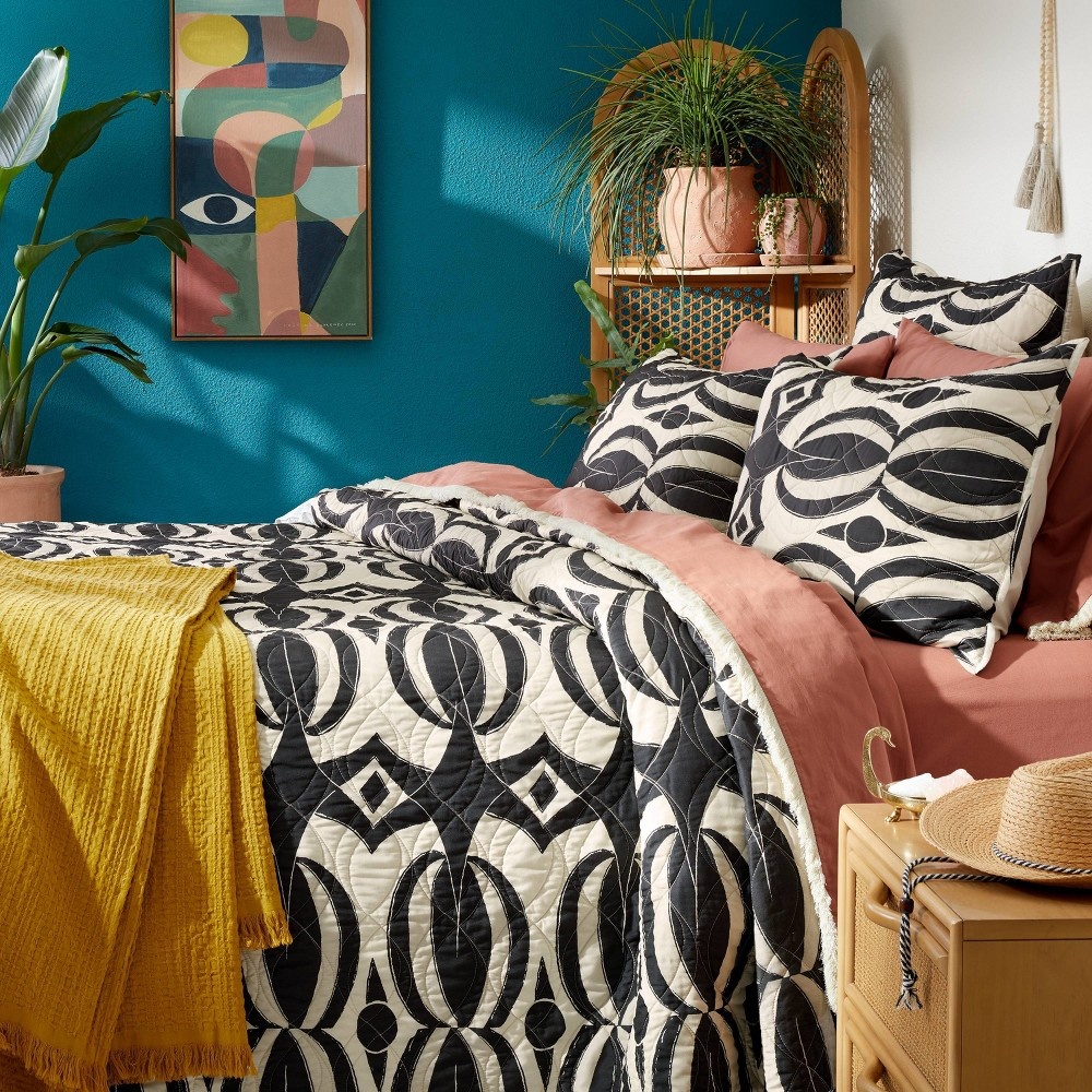 slide 2 of 4, Queen Fringe Cotton Percale Sheet Set Coral - Opalhouse designed with Jungalow, 1 ct