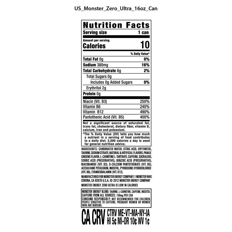 slide 4 of 6, Monster Energy Zero Ultra - 12pk/16 fl oz Cans, 12 ct; 16 fl oz