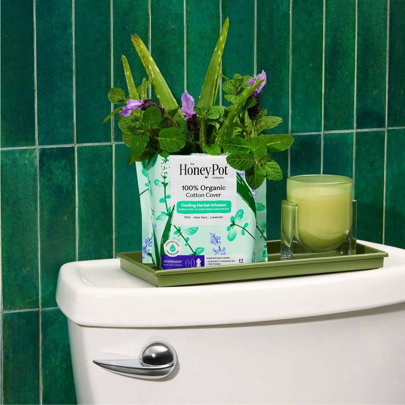 slide 2 of 15, The Honey Pot Company 100% Organic Cotton Cover Cooling Herbal Infusion Overnight Pads - 12ct, 12 ct