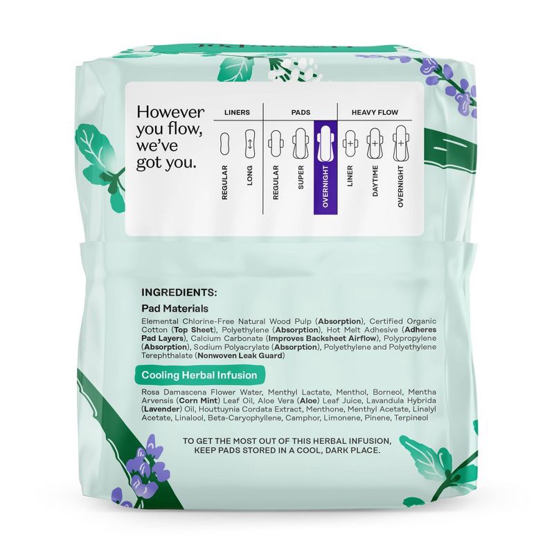 slide 11 of 15, The Honey Pot Company 100% Organic Cotton Cover Cooling Herbal Infusion Overnight Pads - 12ct, 12 ct