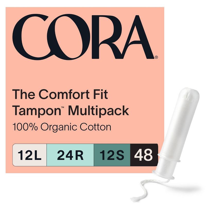 slide 1 of 7, Cora Organic Cotton Tampons Mix Pack - Light/Regular/Super Absorbency - 48ct, 48 ct