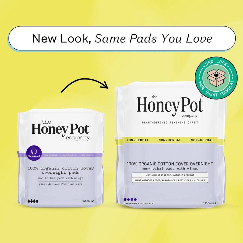 slide 2 of 9, The Honey Pot Company, Non-Herbal Overnight Pads with Wings, Organic Cotton Cover - 12 ct, 12 ct