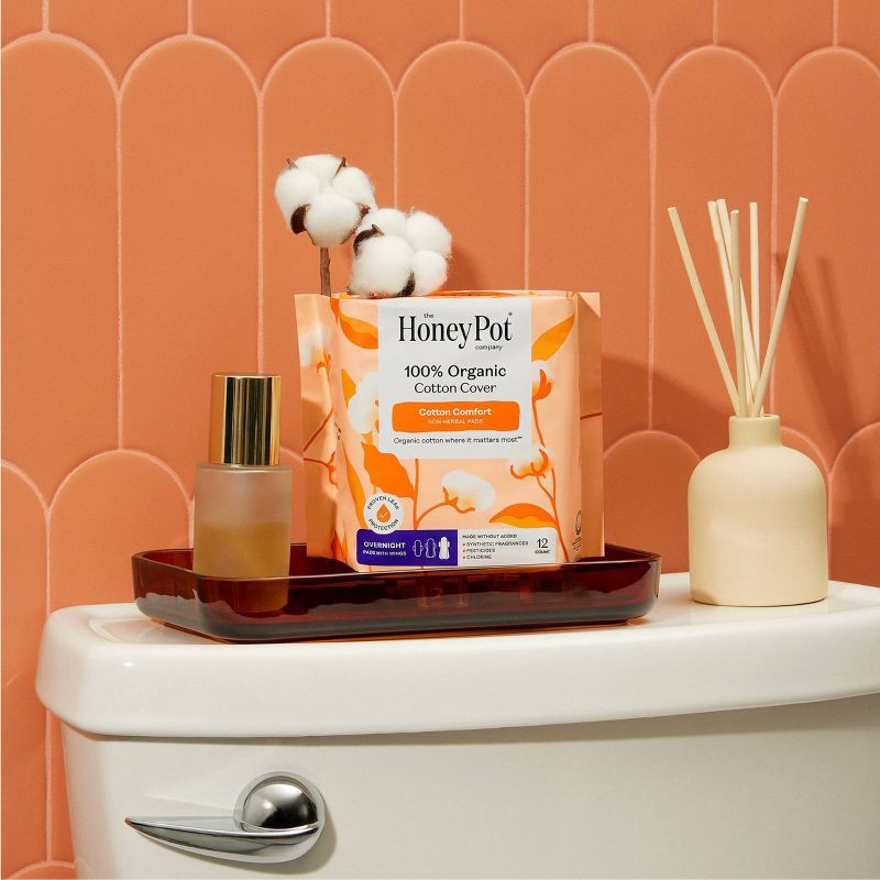slide 2 of 15, The Honey Pot Company, Non-Herbal Overnight Pads with Wings, Organic Cotton Cover - 12 ct, 12 ct