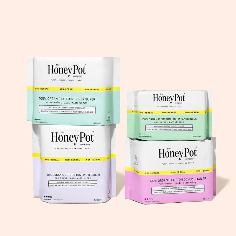 slide 3 of 9, The Honey Pot Company, Non-Herbal Overnight Pads with Wings, Organic Cotton Cover - 12 ct, 12 ct