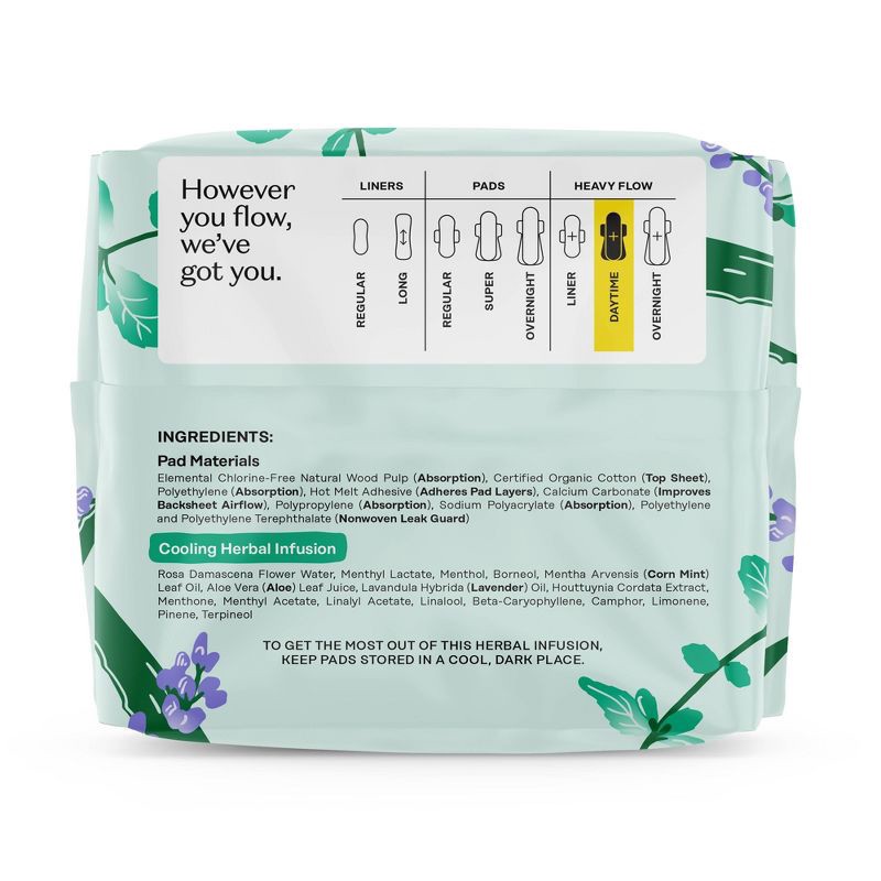 slide 11 of 15, The Honey Pot Company 100% Organic Cotton Cover Cooling Herbal Infusion Heavy Flow Daytime Pad - 16ct, 16 ct