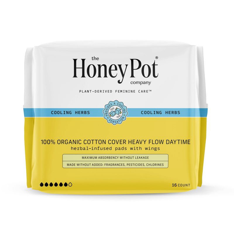 slide 1 of 11, The Honey Pot Company, Herbal Daytime Heavy Flow Pads with Wings, Organic Cotton Cover - 16ct, 16 ct