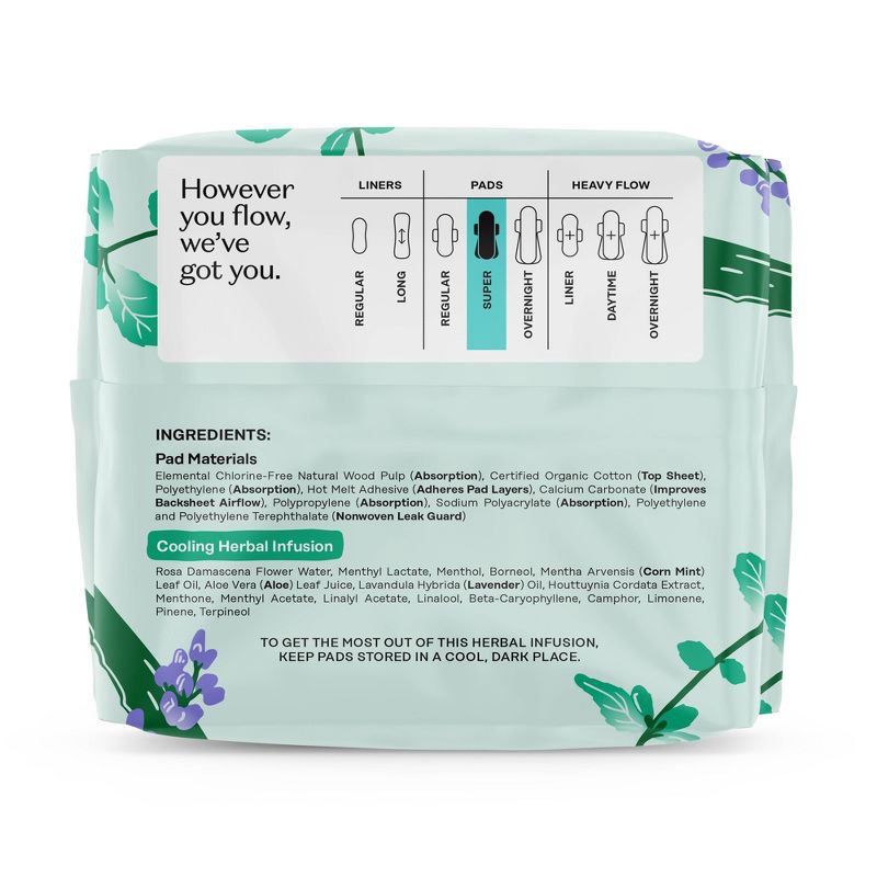 slide 11 of 15, The Honey Pot Company 100% Organic Cotton Cover Cooling Herbal Infusion Super Pads - 16ct, 16 ct