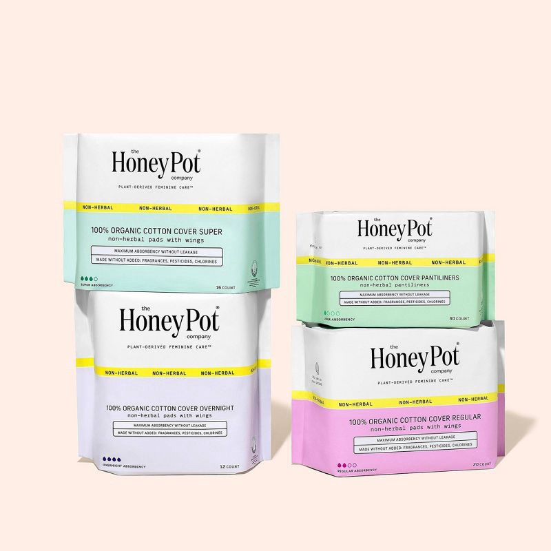 slide 4 of 12, The Honey Pot Company, Non-Herbal Regular Pads with Wings, Organic Cotton Cover - 20ct, 20 ct