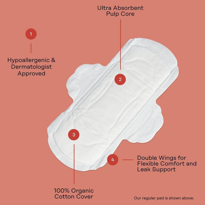 slide 7 of 12, The Honey Pot Company, Non-Herbal Regular Pads with Wings, Organic Cotton Cover - 20ct, 20 ct