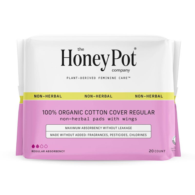 slide 1 of 12, The Honey Pot Company, Non-Herbal Regular Pads with Wings, Organic Cotton Cover - 20ct, 20 ct