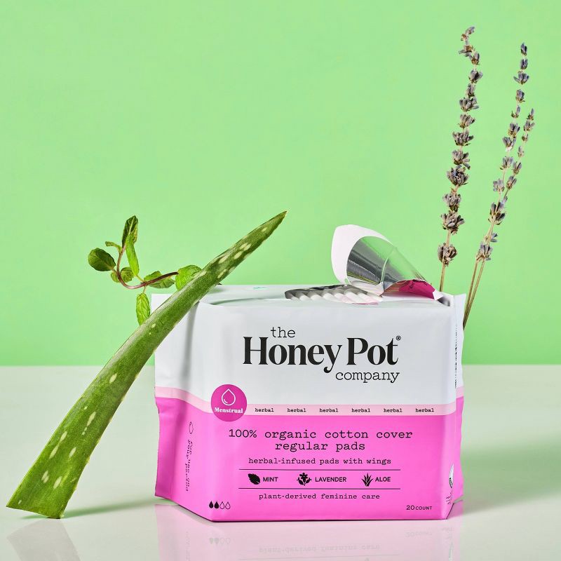 The Honey Pot Company Herbal Regular Pads with Wings, Organic Cotton