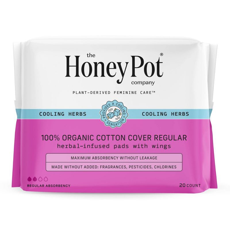 slide 1 of 10, The Honey Pot Company, Herbal Regular Pads with Wings, Organic Cotton Cover - 20ct, 20 ct