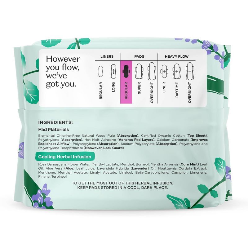 slide 11 of 15, The Honey Pot Company 100% Organic Cotton Cover Cooling Herbal Infusion Regular Pads - 20ct, 20 ct