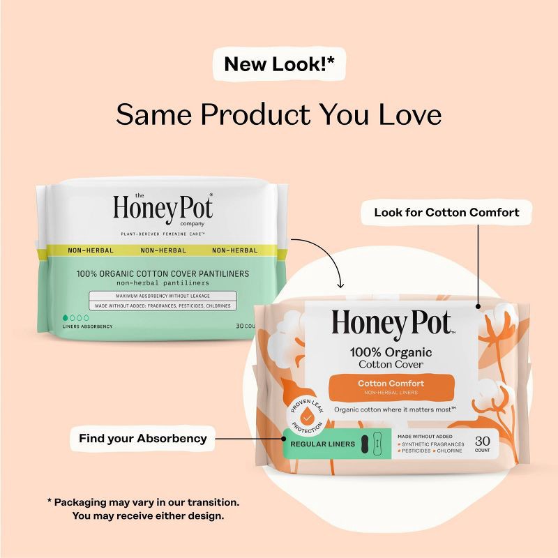 slide 3 of 15, The Honey Pot Company 100% Organic Cotton Comfort Cover Regular Liners - 30ct, 30 ct