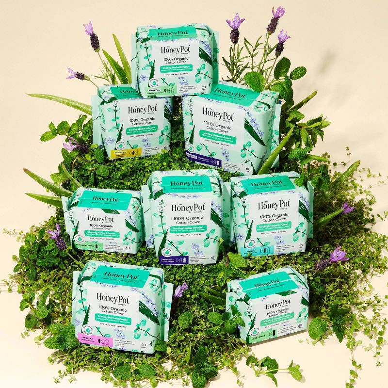 slide 2 of 15, The Honey Pot Company 100% Organic Cotton Cover Cooling Herbal Infusion Heavy Flow Overnight Pads - 16ct, 16 ct