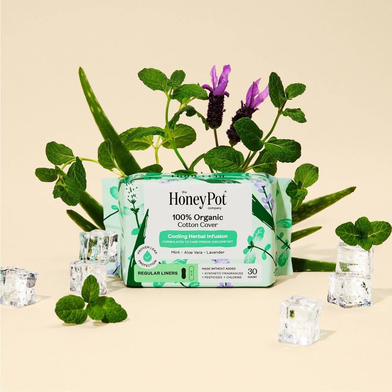 slide 2 of 15, The Honey Pot Company 100% Organic Cotton Cover Cooling Herbal Infusion Regular Liners - 30ct, 30 ct